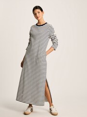 Joules Cleo Navy& White Striped Long Sleeve Jersey Midi Dress - Image 1 of 6