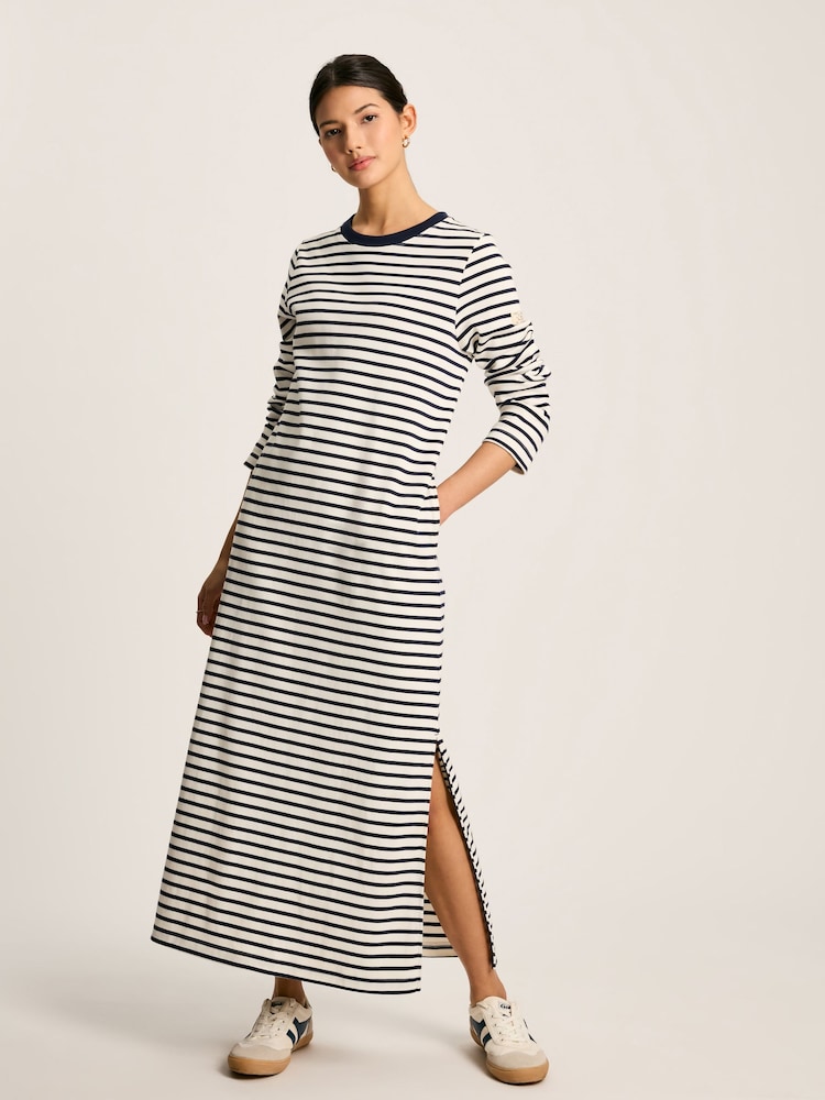 Joules Cleo Navy& White Striped Long Sleeve Jersey Midi Dress - Image 1 of 6 Joules Cleo Navy& White Striped Long Sleeve Jersey Midi Dress - Image 1 of 6