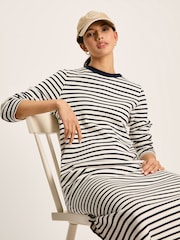 Joules Cleo Navy& White Striped Long Sleeve Jersey Midi Dress - Image 3 of 6