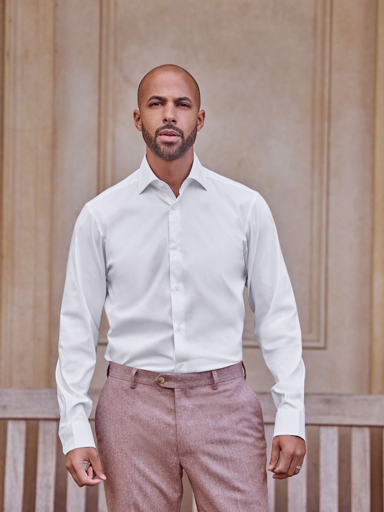 White Regular Fit Single Cuff Four Way Stretch Shirt - Image 1 of 6