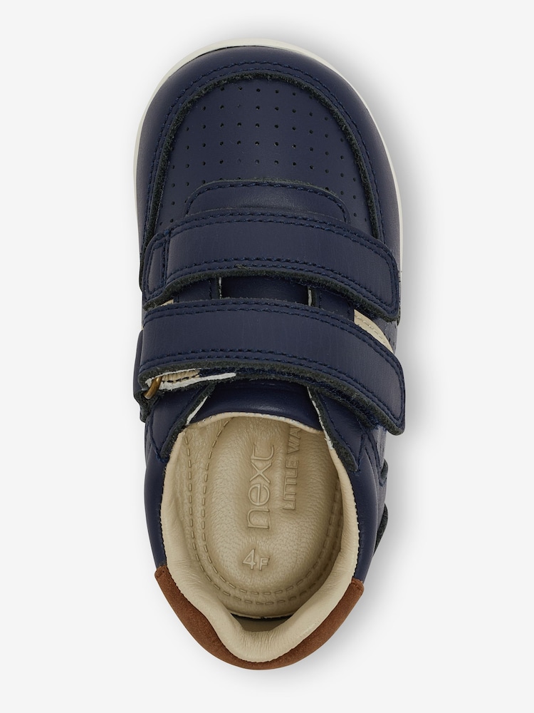 Navy Standard Fit (F) Touch Fastening Leather First Walker Baby Shoes - Image 1 of 6