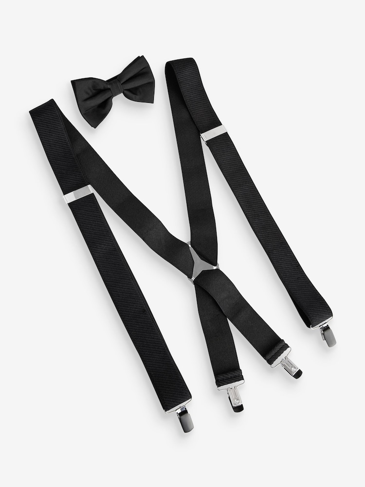 Black Wide Braces and Bow Tie Set - Image 1 of 5