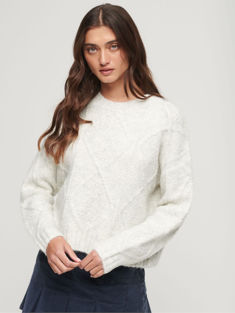 Superdry Grey Chunky Cable Knitwear Jumper - Image 1 of 1