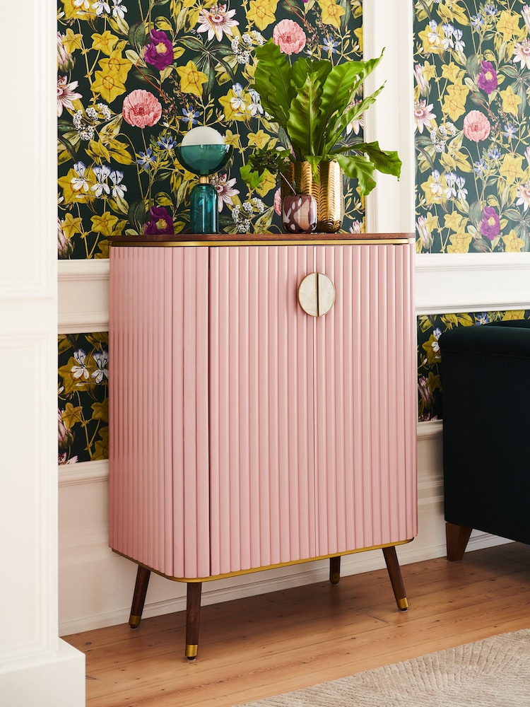 Clarke & Clarke Ribbed Pink Mango Wood Calisto Drinks Cabinet - Image 1 of 8