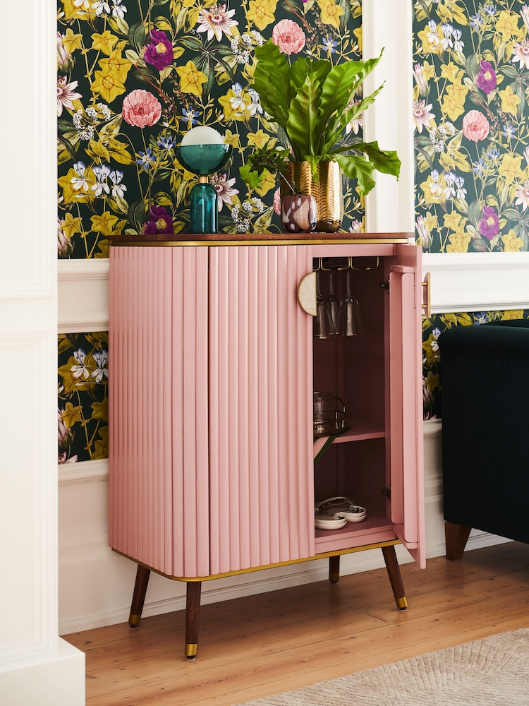 Clarke & Clarke Ribbed Pink Mango Wood Calisto Drinks Cabinet - Image 2 of 8
