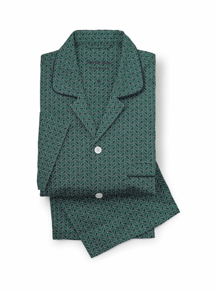 Savile Row Company Green Cotton Paisley Revere Collar Pyjamas Set - Image 1 of 2