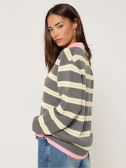 PixieGirl Petite Grey Stripe Polo Jumper - Image 3 of 6