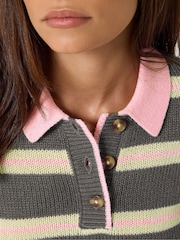 PixieGirl Petite Grey Stripe Polo Jumper - Image 4 of 6