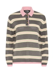 PixieGirl Petite Grey Stripe Polo Jumper - Image 5 of 6