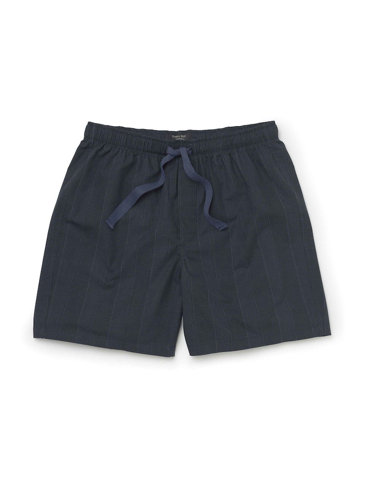 Savile Row Company Blue Cotton Check Pyjama Shorts - Image 1 of 2 Savile Row Company Blue Cotton Check Pyjama Shorts - Image 1 of 2