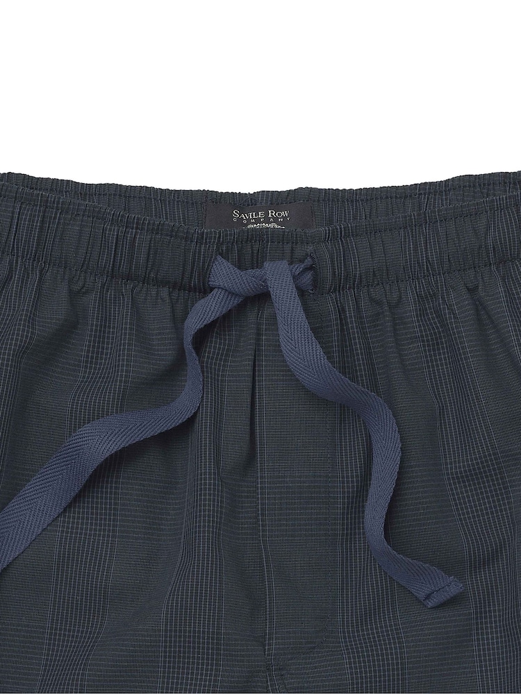Savile Row Company Blue Cotton Check Pyjama Shorts - Image 2 of 2 Savile Row Company Blue Cotton Check Pyjama Shorts - Image 2 of 2