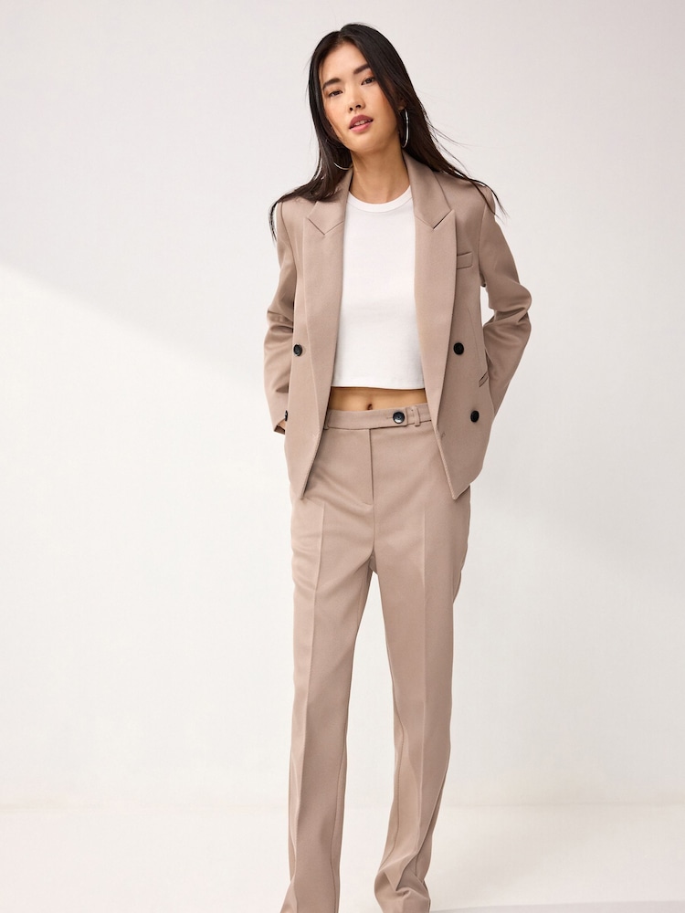 Mink Brown Tailored Twill Straight Leg Trousers - Image 1 of 6