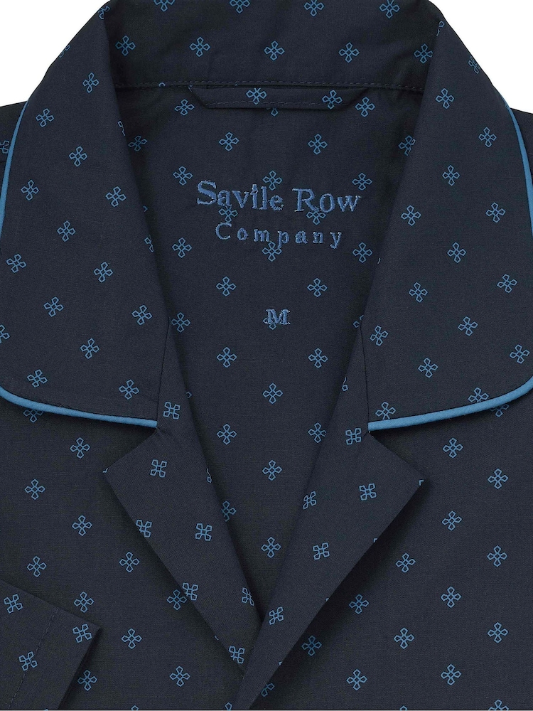 Savile Row Company Blue Cotton Cross Print Revere Collar Pyjamas Set - Image 2 of 2