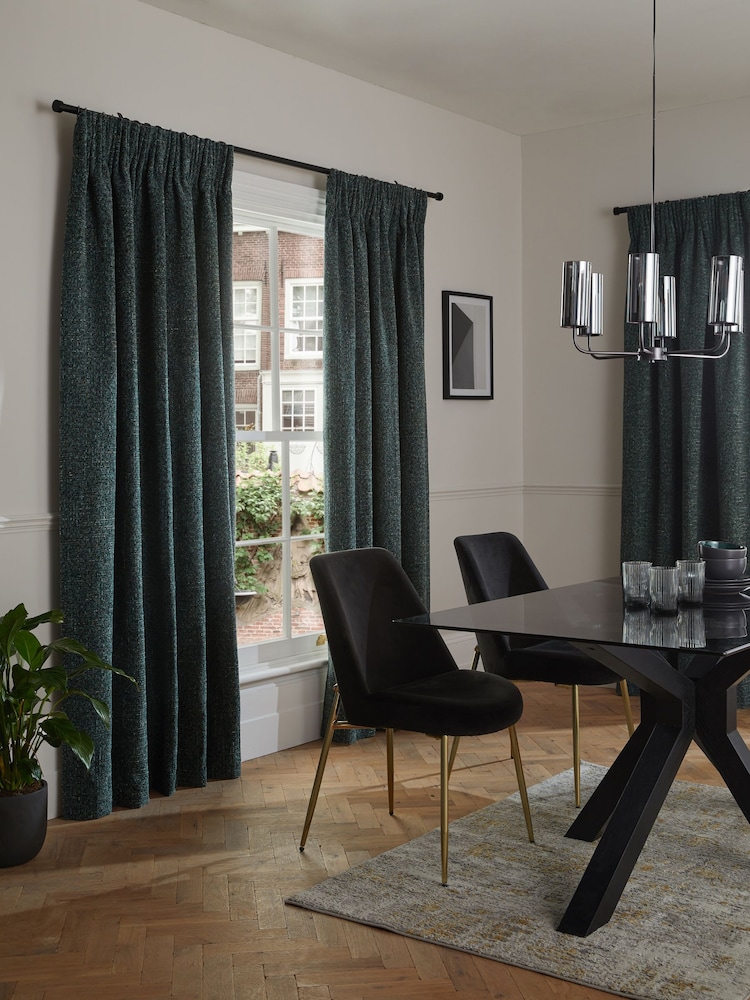 Green Next Multi Chenille Pencil Pleat Lined Curtains - Image 2 of 6