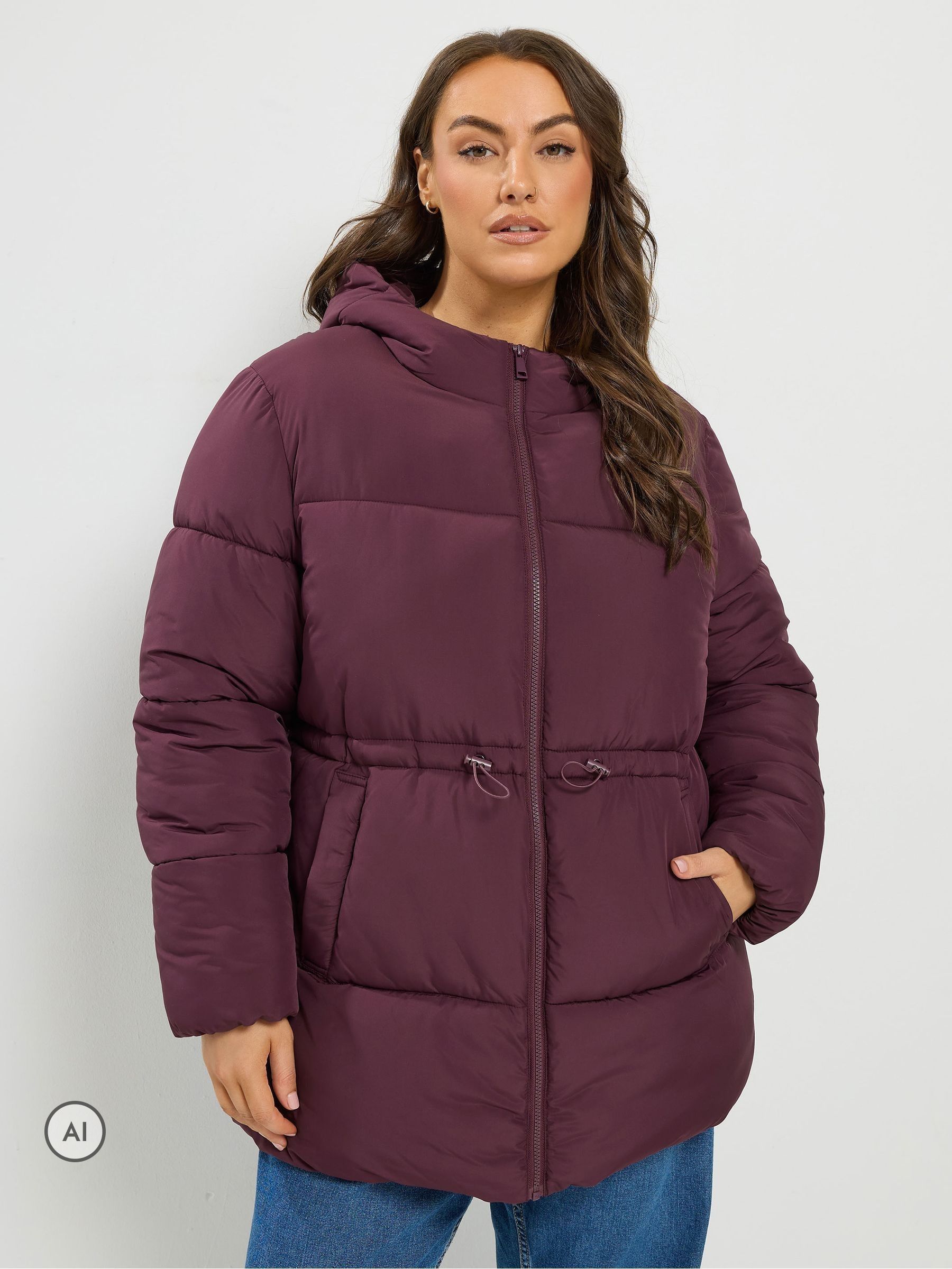 Yours Women's Burgundy Short Padded Jacket In | : Size 30-32 - Image 2