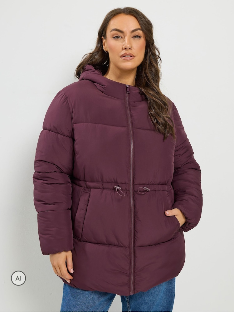 Yours Curve Red Short Padded Jacket - Image 1 of 7