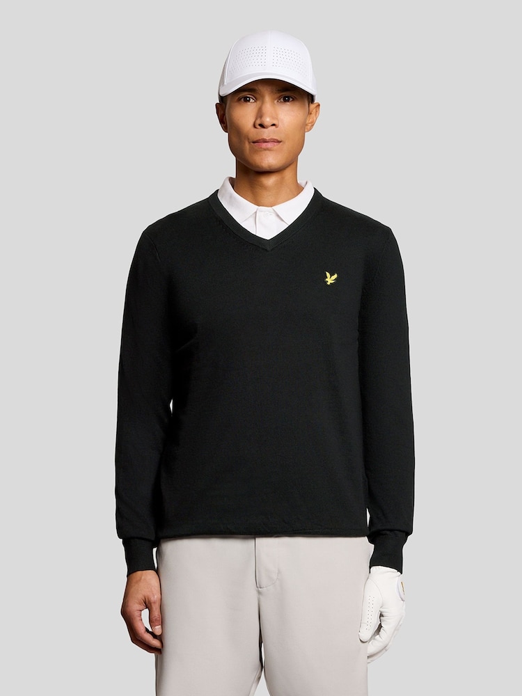 Lyle & Scott Black Golf V-Neck Pullover Jumper - Image 1 of 6 Lyle & Scott Black Golf V-Neck Pullover Jumper - Image 1 of 6