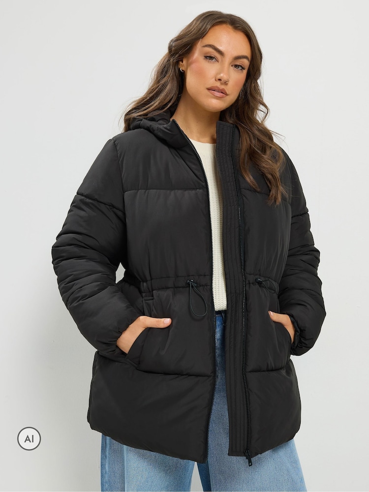 Yours Curve Black Short Padded Jacket - Image 1 of 7