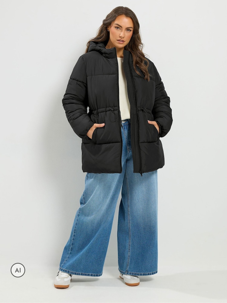 Yours Curve Black Short Padded Jacket - Image 2 of 7