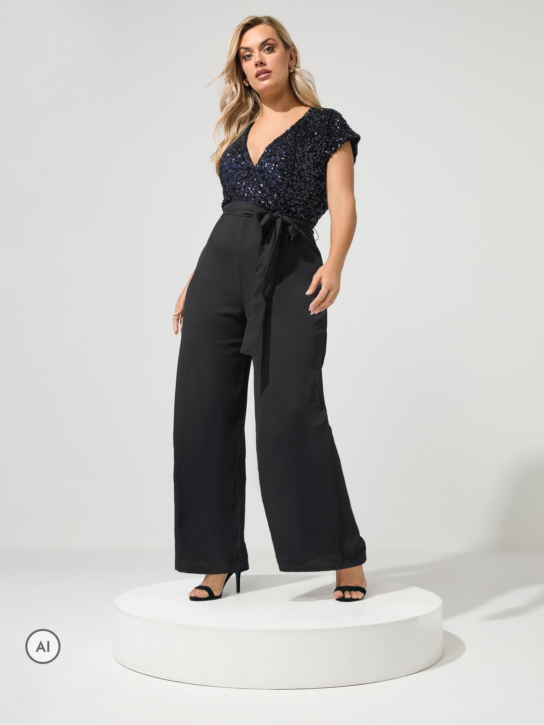 Yours Women's Dark Navy Sequin Wrap Jumpsuit In Size 30-32 - Image 1