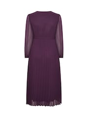 Yours Curve Purple Pleated Long Sleeve Wrap Dress - Image 6 of 6