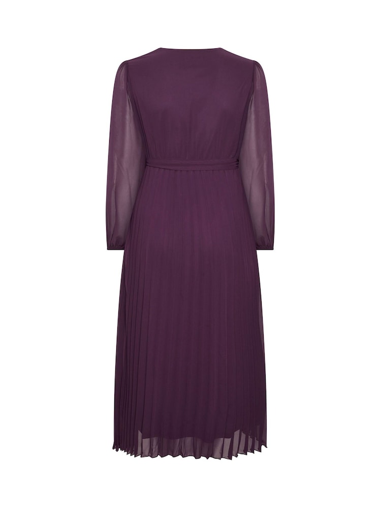 Yours Curve Purple Pleated Long Sleeve Wrap Dress - Image 6 of 6 Yours Curve Purple Pleated Long Sleeve Wrap Dress - Image 6 of 6