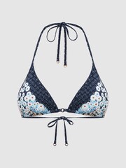 Reiss Navy Tina Floral Print Triangle Bikini Top - Image 2 of 5