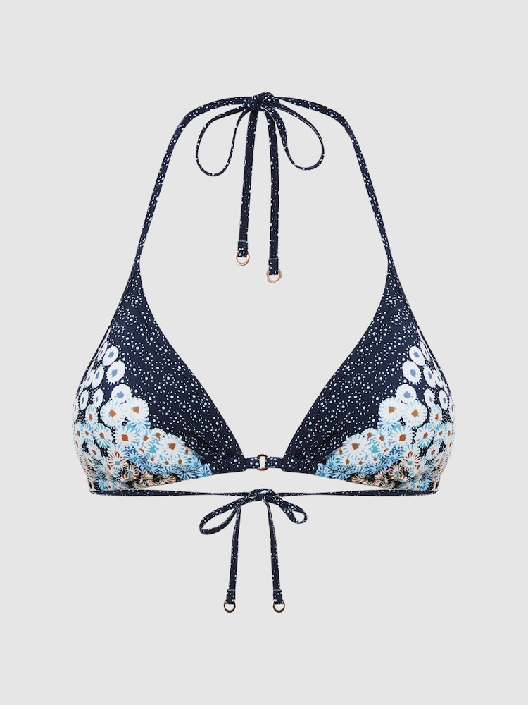 Reiss Navy Tina Floral Print Triangle Bikini Top - Image 2 of 5