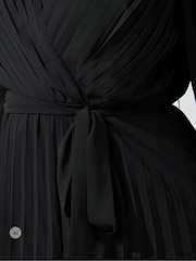 Yours Curve Black Pleated Long Sleeve Wrap Dress - Image 4 of 6
