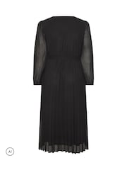 Yours Curve Black Pleated Long Sleeve Wrap Dress - Image 6 of 6