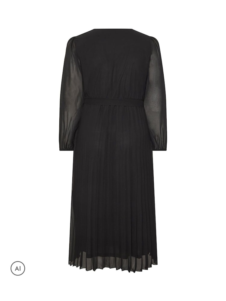 Yours Curve Black Pleated Long Sleeve Wrap Dress - Image 6 of 6 Yours Curve Black Pleated Long Sleeve Wrap Dress - Image 6 of 6