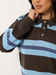 PixieGirl Petite Brown Stripe Polo Jumper - Image 4 of 6