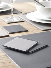 Set of 4 Charcoal/Grey Reversible Faux Leather Placemats and Coasters Set - Image 2 of 3