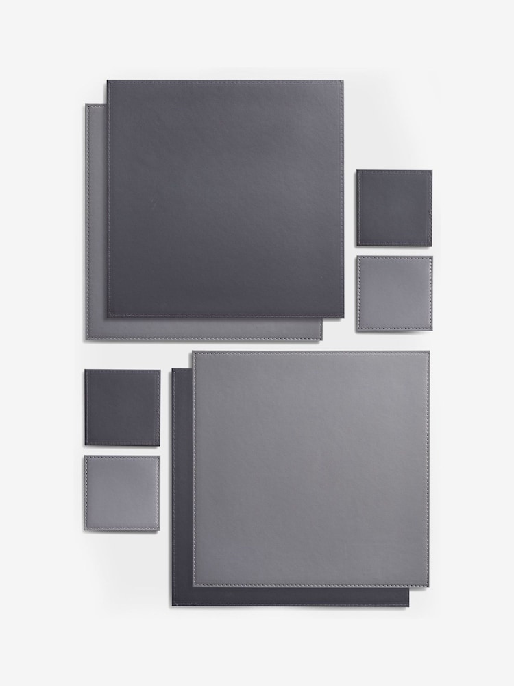 Set of 4 Charcoal/Grey Reversible Faux Leather Placemats and Coasters Set - Image 3 of 3