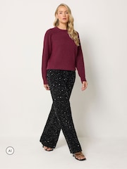 Long Tall Sally Black Sequin Velvet Wide Leg Trousers - Image 1 of 6
