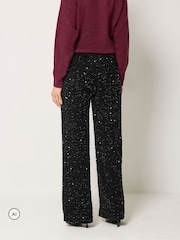 Long Tall Sally Black Sequin Velvet Wide Leg Trousers - Image 3 of 6