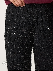 Long Tall Sally Black Sequin Velvet Wide Leg Trousers - Image 4 of 6
