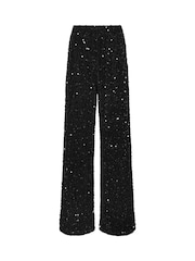 Long Tall Sally Black Sequin Velvet Wide Leg Trousers - Image 5 of 6