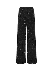 Long Tall Sally Black Sequin Velvet Wide Leg Trousers - Image 6 of 6