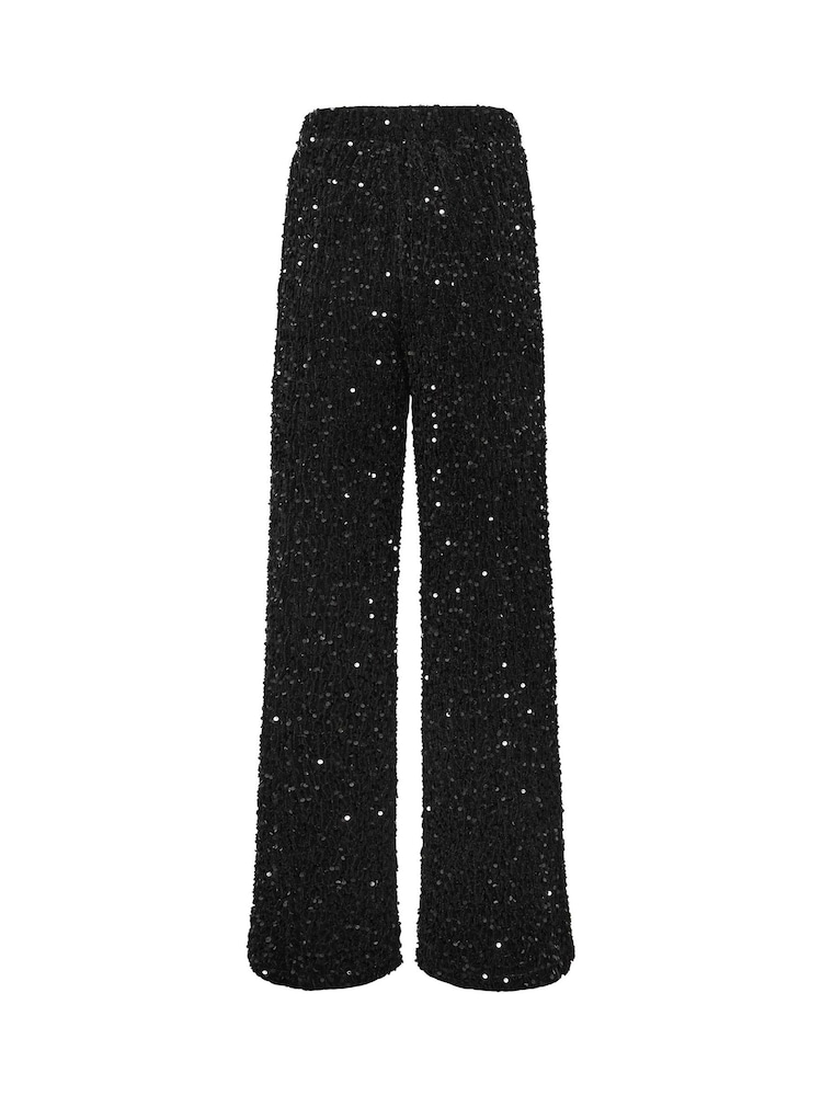 Long Tall Sally Black Sequin Velvet Wide Leg Trousers - Image 6 of 6 Long Tall Sally Black Sequin Velvet Wide Leg Trousers - Image 6 of 6