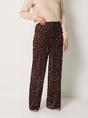 Long Tall Sally Brown Sequin Velvet Wide Leg Trousers - Image 2 of 6