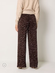 Long Tall Sally Brown Sequin Velvet Wide Leg Trousers - Image 3 of 6