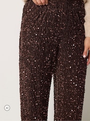 Long Tall Sally Brown Sequin Velvet Wide Leg Trousers - Image 4 of 6