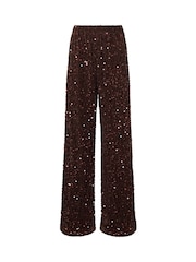 Long Tall Sally Brown Sequin Velvet Wide Leg Trousers - Image 5 of 6