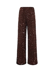Long Tall Sally Brown Sequin Velvet Wide Leg Trousers - Image 6 of 6