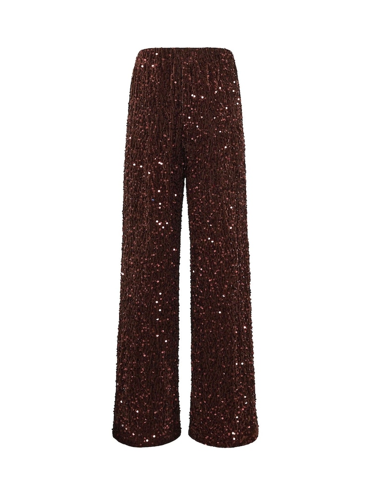 Long Tall Sally Brown Sequin Velvet Wide Leg Trousers - Image 6 of 6 Long Tall Sally Brown Sequin Velvet Wide Leg Trousers - Image 6 of 6
