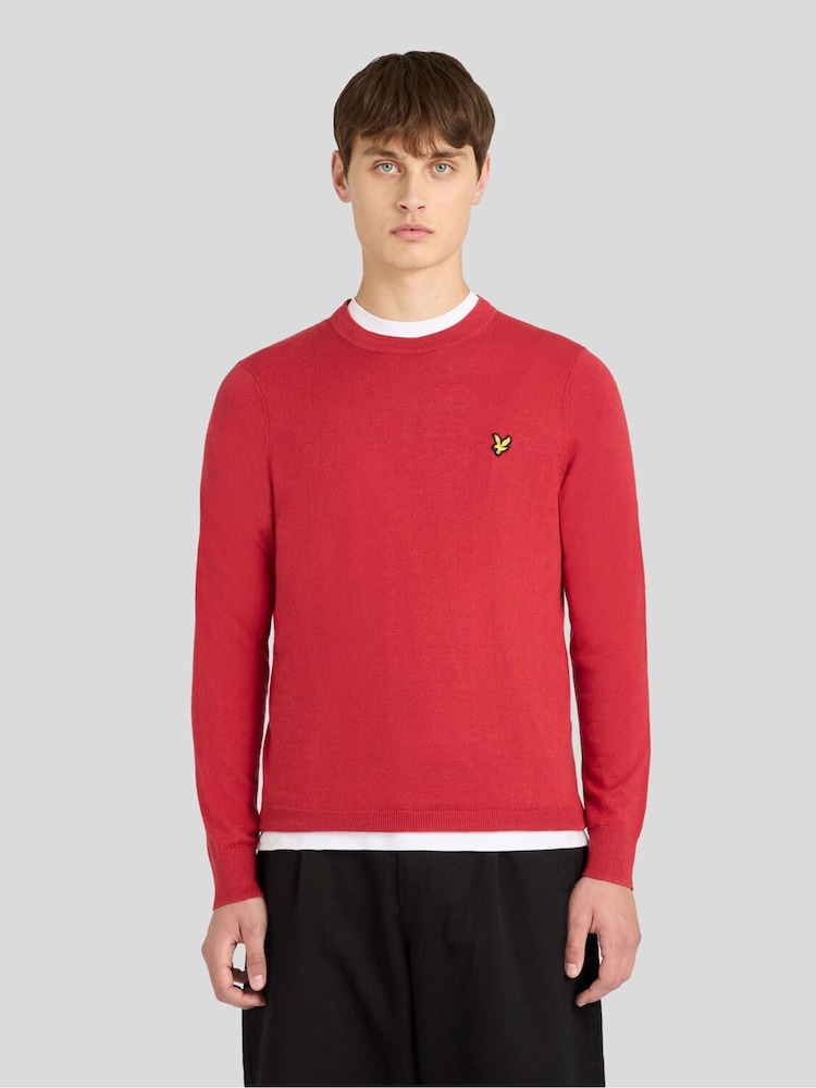 Lyle & Scott Red Cotton Merino Crew Neck Jumper - Image 1 of 6 Lyle & Scott Red Cotton Merino Crew Neck Jumper - Image 1 of 6