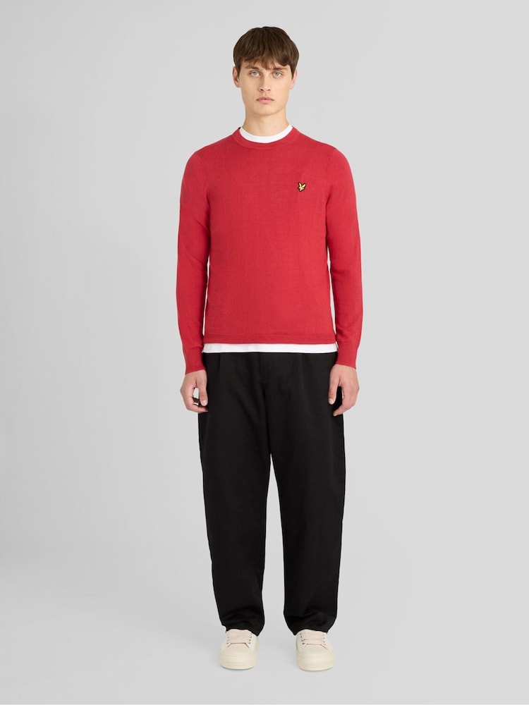Lyle & Scott Red Cotton Merino Crew Neck Jumper - Image 2 of 6 Lyle & Scott Red Cotton Merino Crew Neck Jumper - Image 2 of 6