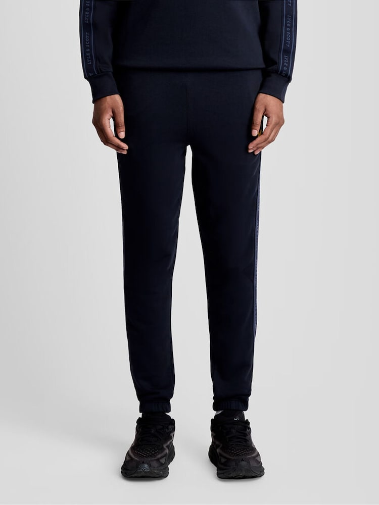 Lyle & Scott Blue Jacquard Tape Joggers - Image 1 of 6 Lyle & Scott Blue Jacquard Tape Joggers - Image 1 of 6