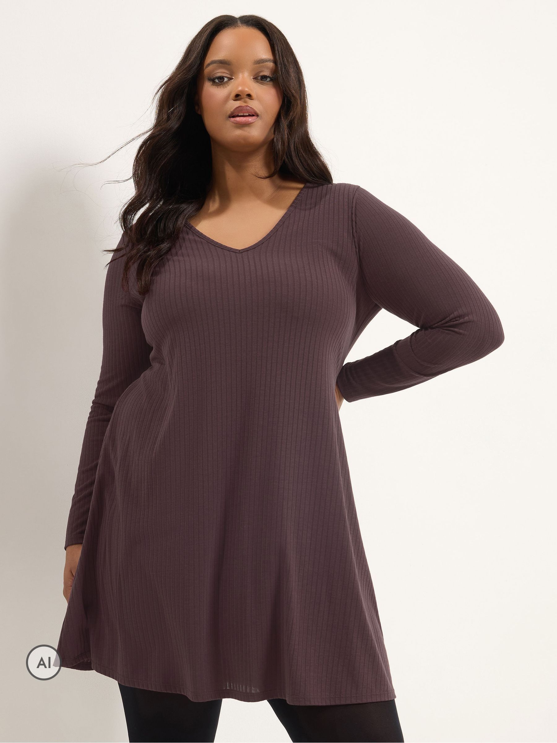 Yours Women's Purple Ribbed Mini Dress In | Size: 26-28 - Image 2